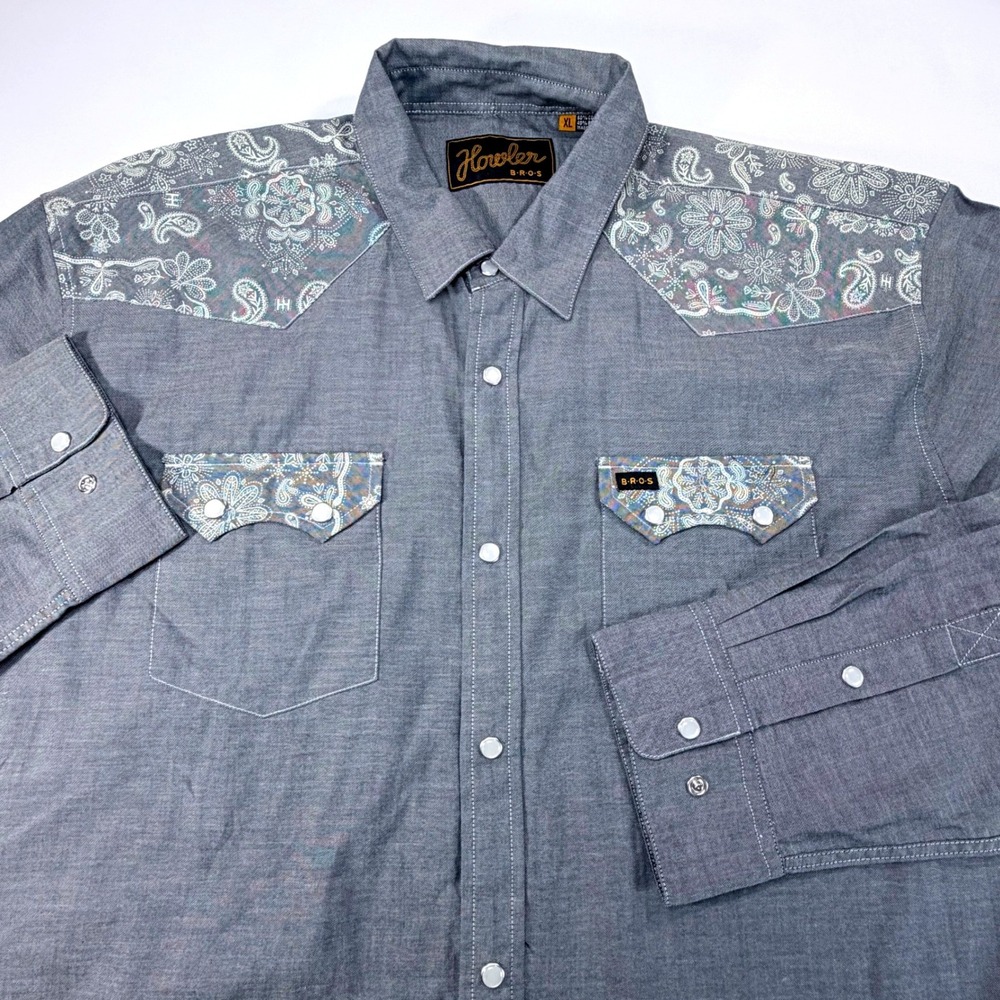 Howler Brothers Crosscut Deluxe Snapshirt Mens XL Gray Bandana Edition Western